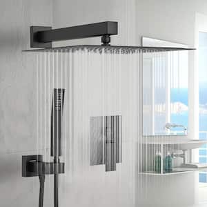 2 Functions Shower Head with 1.8 GPM 10 in. Wall Mounted Square Shower System in Matte black