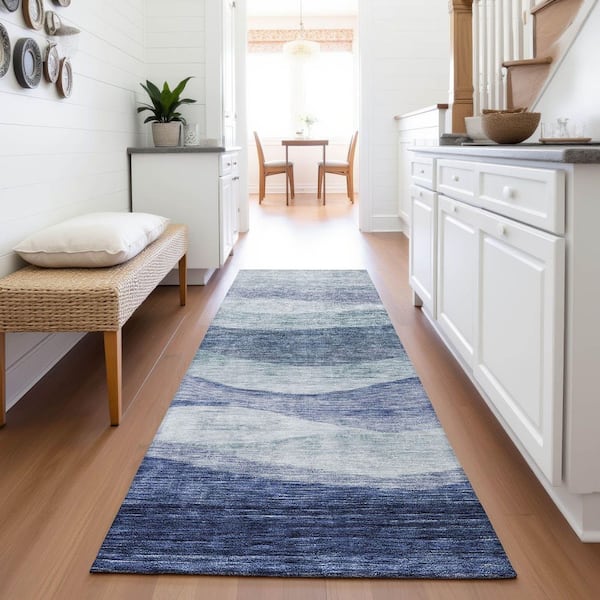 Mayfield Premium Machine Washable Abstract AMF1141 Blue 2 ft. 3 in. x 7 ft. 6 in. Runner Rug