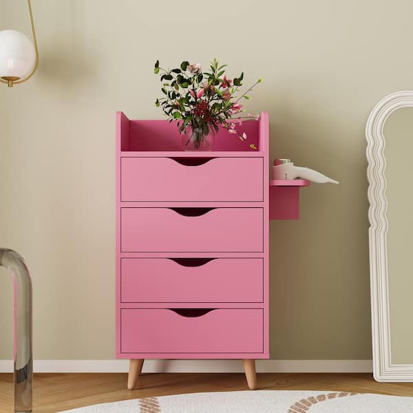 CSC DECOR INC 4 Drawers Pink Wood 12 in. Vertical File Cabinet Type File Cabinet Modern Simple Hair Desk Multi-Layer Storage Cabinet