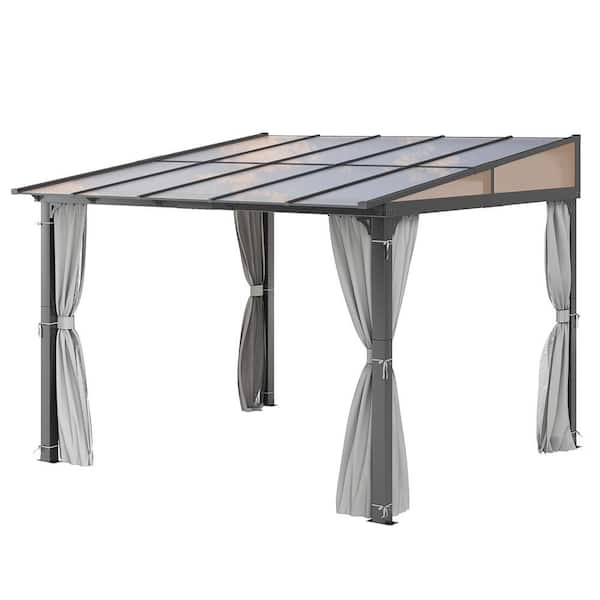 10 ft. x 10 ft. Wall Mounted Gazebo, Patio Aluminum Frame Lean-to Gazebos with Curtains and Netting for Garden, Backyard