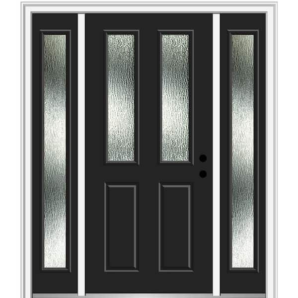 MMI Door 64 in. x 80 in. Left-Hand Inswing Rain Glass Black Fiberglass Prehung Front Door on 4-9/16 in. Frame