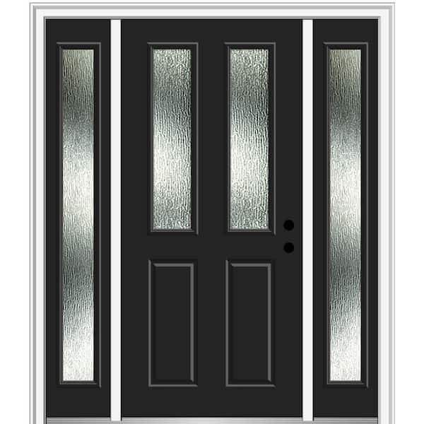 MMI DOOR 64 in. x 80 in. Left-Hand Inswing Rain Glass Black Fiberglass Prehung Front Door on 4-9/16 in. Frame