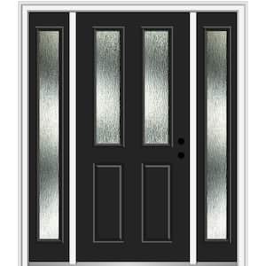 60 in. x 80 in. Left-Hand Inswing Rain Glass Black Fiberglass Prehung Front Door on 4-9/16 in. Frame