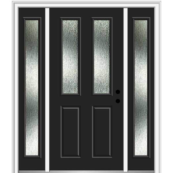 MMI Door 64 in. x 80 in. Left-Hand Inswing Rain Glass Black Fiberglass Prehung Front Door on 6-9/16 in. Frame