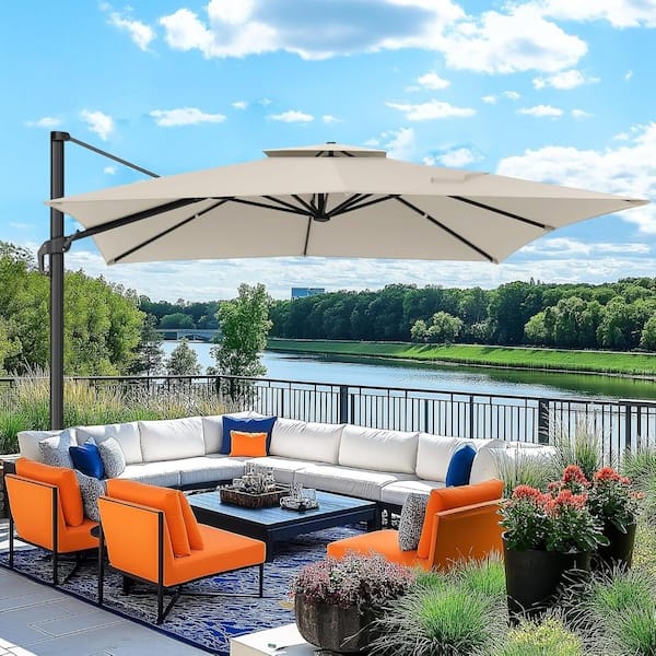 coral coast 10 ft steel offset patio umbrella Outsunny 10' Cantilever Hanging Tilt Cross Base Red The thick material can protect your skin and to ensure minimal fading when in direct sunlight 10 ft. Steel Solar LED