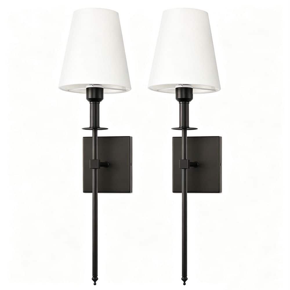 25 in. 1-Light Matte Black Wall Sconce with White Fabric Shade and Square Backplate, Modern Light 2-Pack for Living Room price history on PriceWatchPro