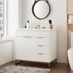 Leona 36 in. W x 22 in. D x 38 in. H Single Sink Bath Vanity in White with White Engineered Stone Composite Top