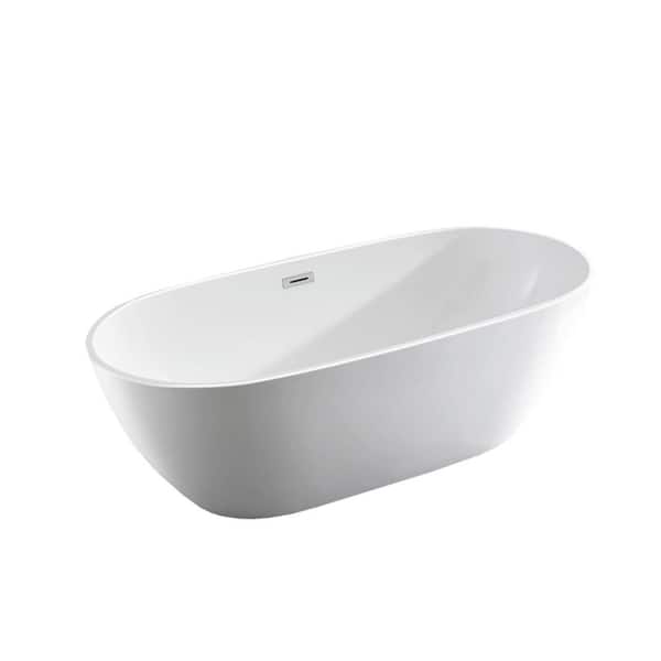 Como 70.8 in. x 32 in. Acrylic Flatbottom Freestanding Soaking Bathtub with Center Drain in Glossy White