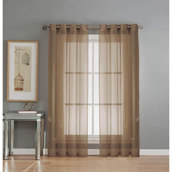 Window Elements Mocha Extra Wide Grommet Sheer Curtain - 56 in. W x 84 in. L