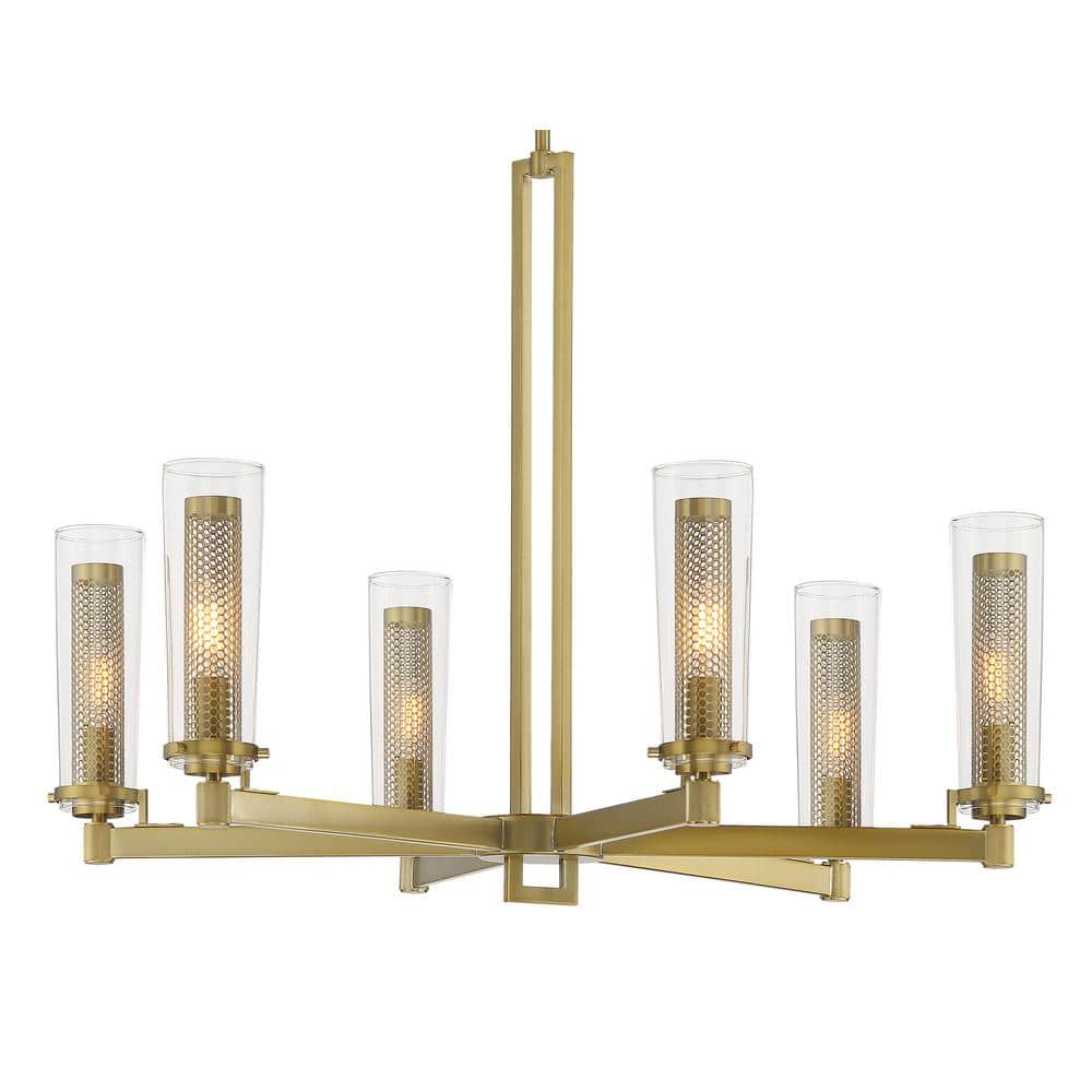 Emmerham Soft Brass 6-Light Chandelier with Clear Glass Shades
