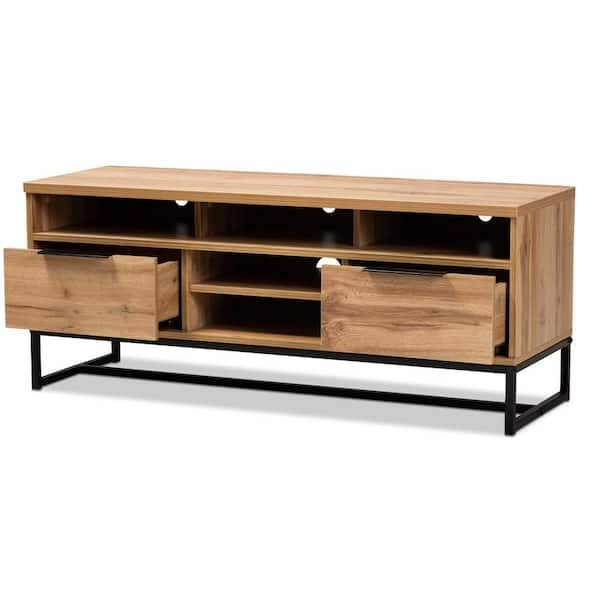 Baxton Studio Reid Oak 2 Drawer Wood TV Stand 162 10294 HD The