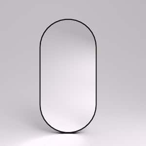 18 in. W. x 36 in. H Oval Framed Wall Bathroom Vanity Mirror in Matte Black