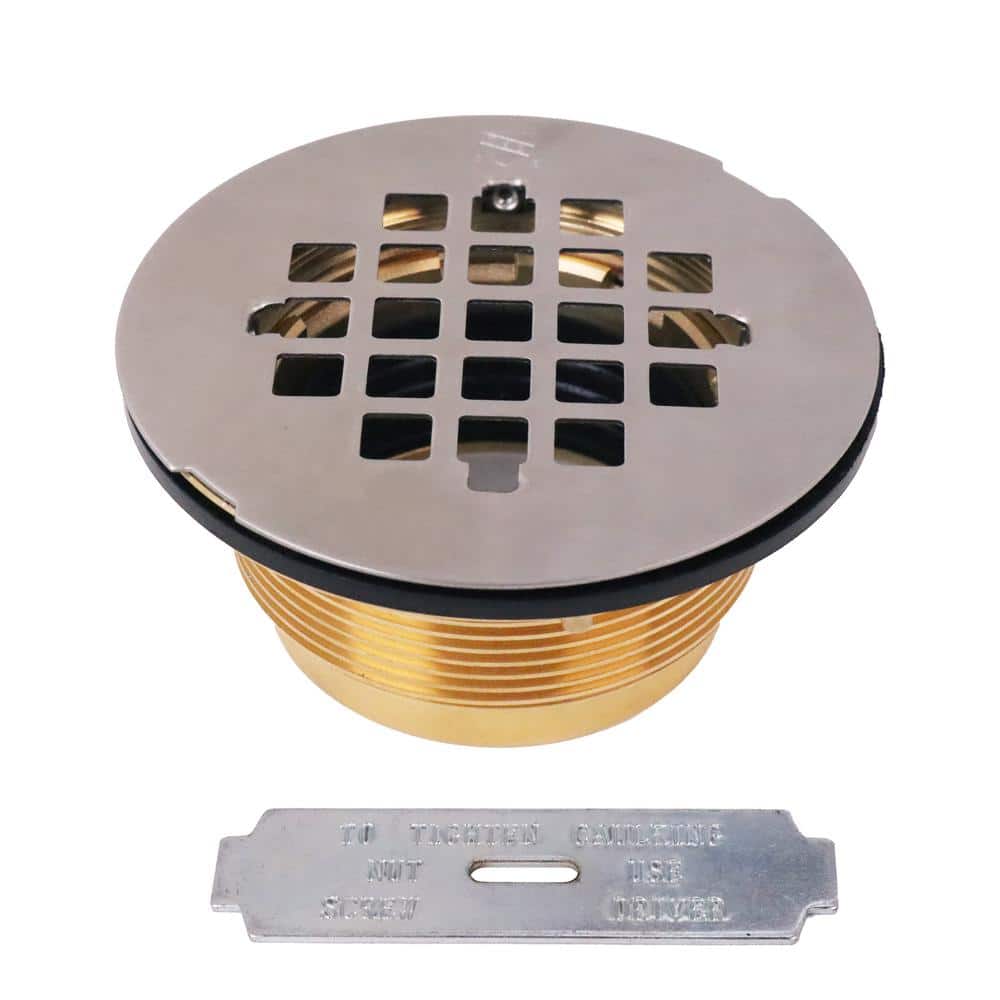 Westbrass 2 in. NoCaulk Brass Compression Shower Drain with 41/4 in