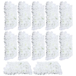 White 23.6 in. x 15.7 in. Artificial Floral Wall Panel Silk Rose Backdrop Decor (12-Pieces)