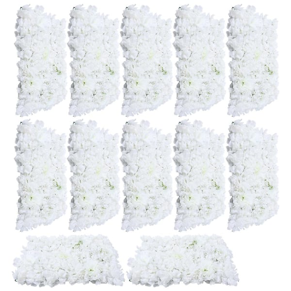YIYIBYUS White 23.6 in. x 15.7 in. Artificial Floral Wall Panel Silk Rose Backdrop Decor (12-Pieces)