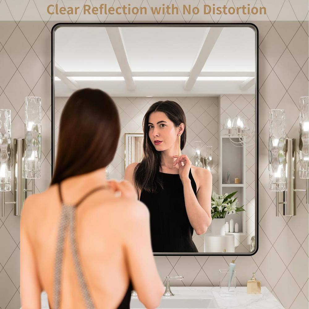Matte Black Aluminum Rectangular Vanity Mirror 32x36 Inch