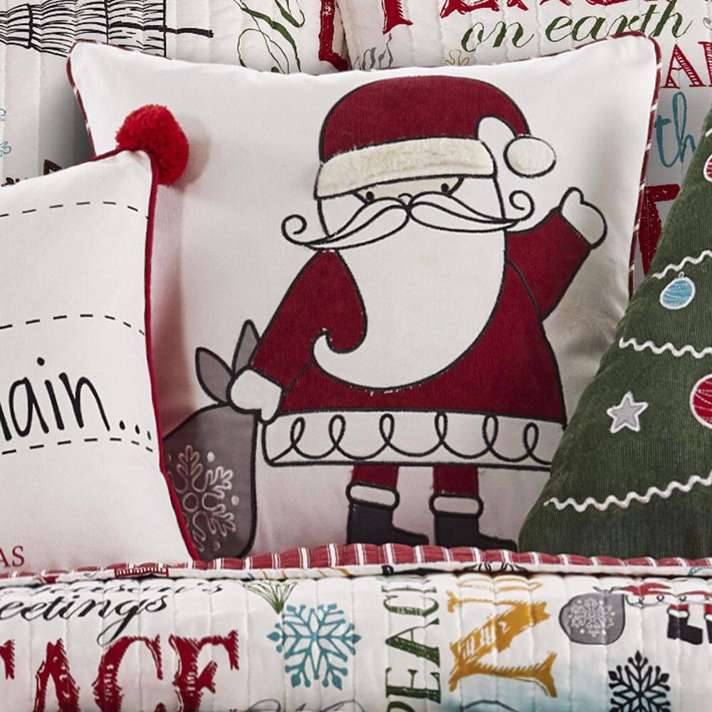 Santa Claus Lane Embroidered Christmas Throw Pillow 18x18