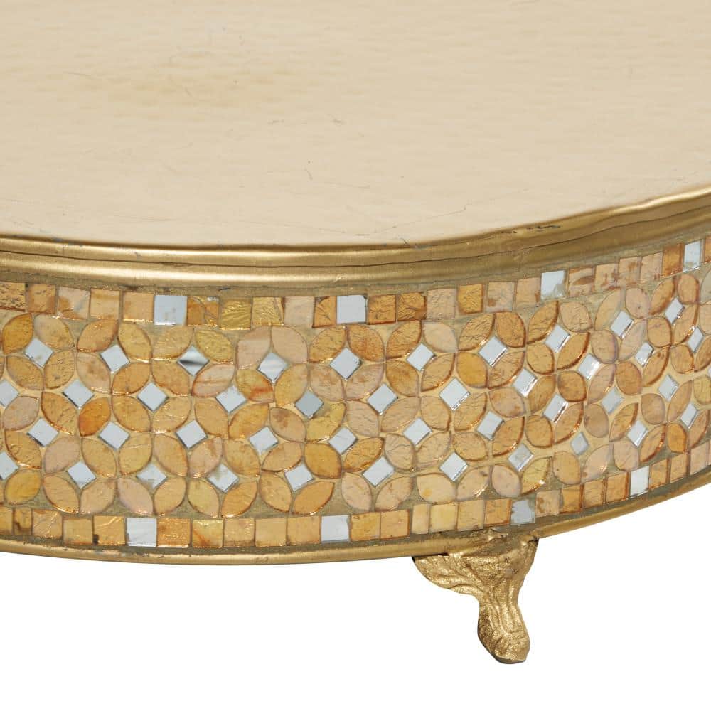 Gold Mosaic Patterned Glass and Metal Cake Stand Set of 3