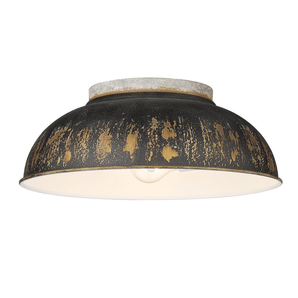 Kinsley Aged Galvanized Steel and Antique Black Iron 2-Light Flush Mount