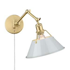 Orwell 10 in. 1-Light Brushed Champagne Bronze and Dusky Blue Plug-In or Hardwired Swing Arm for Bedroom and Foyer