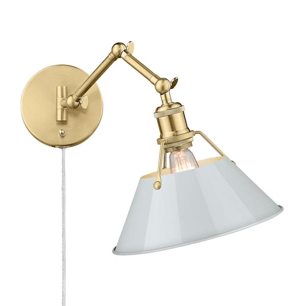Golden Lighting Orwell 10 in. 1-Light Brushed Champagne Bronze and Dusky Blue Plug-In or Hardwired Swing Arm for Bedroom and Foyer