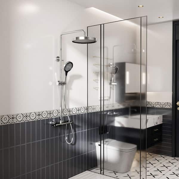 Shower Head 3-Spray Wall Mounting All-In-One Kit Fixed and Handheld Shower Head Flow rate 1.59 GPM in Chrome