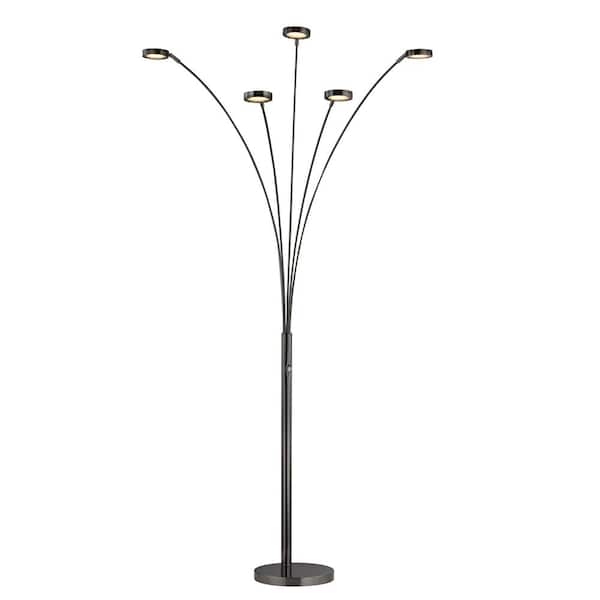 ARTIVA Etherium 73 in. Black Satin Nickel 30W LED 5-Arched Floor Lamp with Touch Dimmer