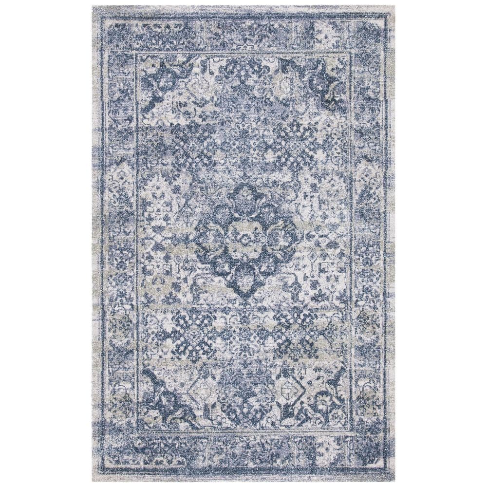 SAFAVIEH Classic Vintage Navy/Sage 4 ft. x 6 ft. Border Medallion Area ...