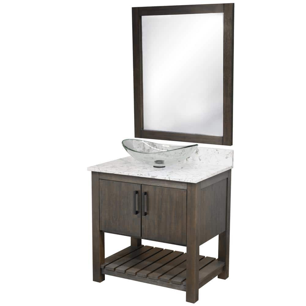 Ocean Breeze 31 in. W x 22 in. D x 31 in. H Single Sink Bath Vanity in Cafe with Mocha Quartz Top, Vessel and Mirror price history on PriceWatchPro