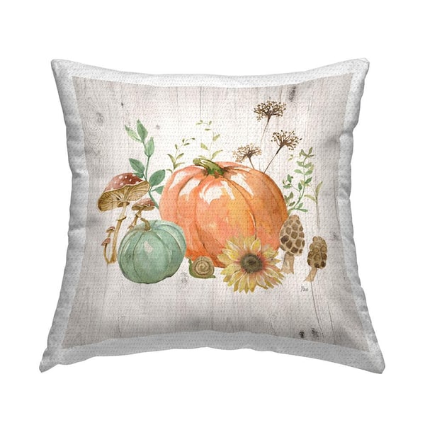 Stupell Industries Autumn Pumpkin Mushrooms Brown Square Outdoor Throw Pillow