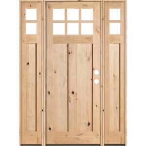 64 in. x 96 in. Craftsman 2 Panel 6-Lite Knotty Alder Unfinished Left-Hand Inswing Prehung Front Door with Sidelites