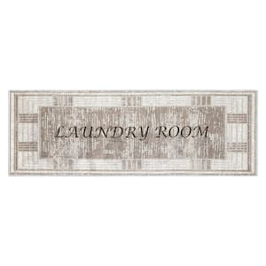 Laundry Room Brown-Cream 1 ft 8 in. x 4 ft 11 in. Cotton Runner Rug