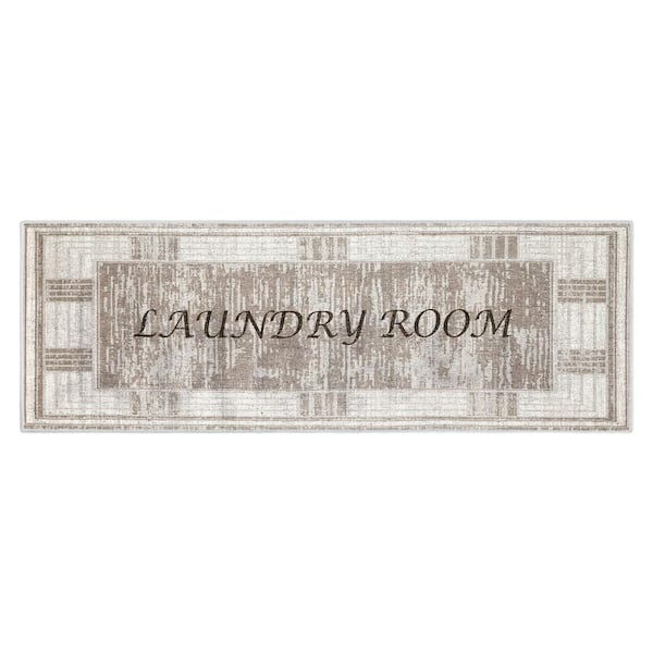 SUSSEXHOME Laundry Room Brown-Cream 1 ft 8 in. x 4 ft 11 in. Cotton Runner Rug