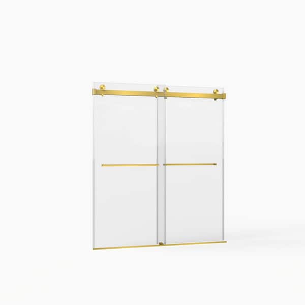 56 in. - 60 in. W x 70 in. H Double Sliding Frameless Shower Door in Brushed Gold Finish with Clear Glass
