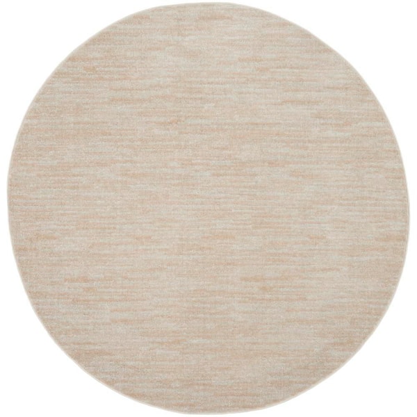 Essentials 6 ft. x 6 ft Ivory Beige Round Solid Indoor/Outdoor Area Rug