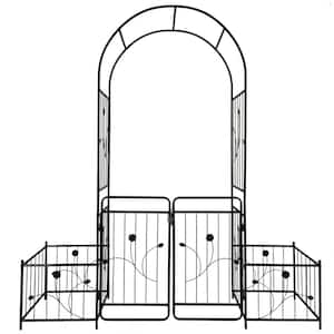 79.5 in. x 86.6 in. Metal Arch Arbor with Double Doors and 2 Side Planter Baskets Black