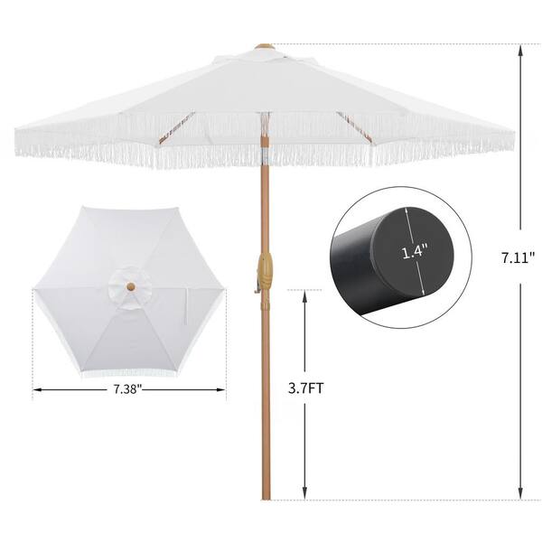 Ainfox 7.38 ft. Outdoor Patio Wood Beach Umbrella With Tassel in 