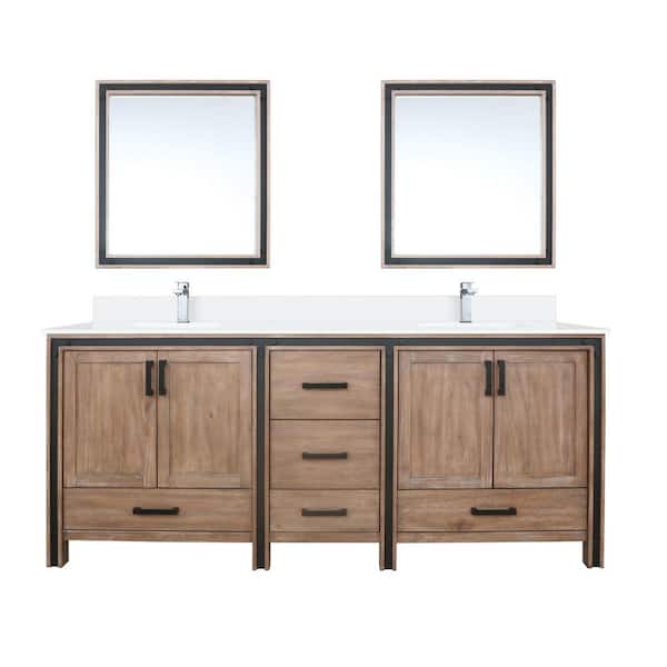 Ziva 80 in W x 22 in D Rustic Barnwood Double Bath Vanity, Cultured Marble Top, Faucet Set and 30 in Mirrors