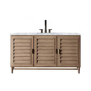 Portland 60 in. W x 23.5 in.D x 34.3 in.H Single Bath Vanity in Whitewashed Walnut with Marble Top in Carrara White