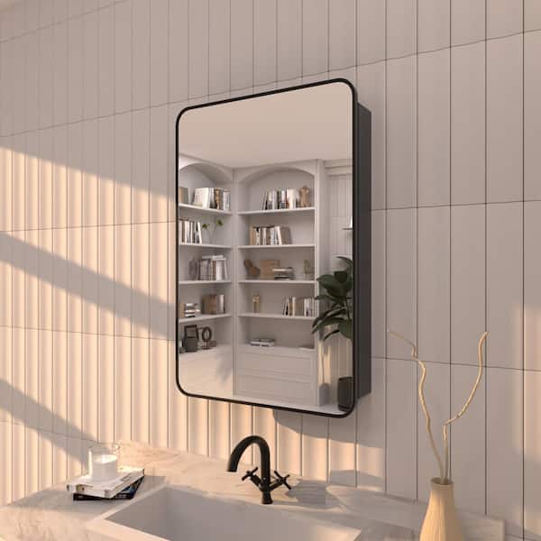 TaiMei 23 in. x 30 in. Framed Recessed or Surface-Mount Rectangular Aluminum Medicine Cabinet with Mirror