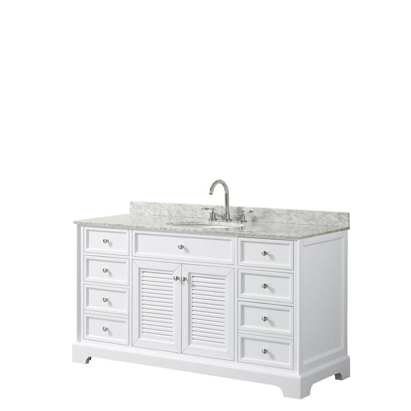 Wyndham Collection Tamara 60.5 in. Single Bathroom Vanity in White with Marble Vanity Top in White Carrara with White Basins