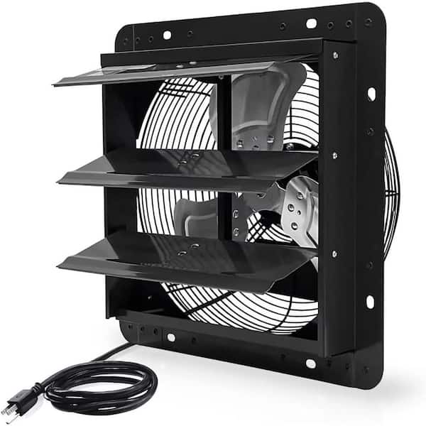 14 in. Shutter Exhaust Fan Wall Mounted Aluminum Blades with Power Cord Kit 1950 CFM for Garage Greenhouse Attic Black