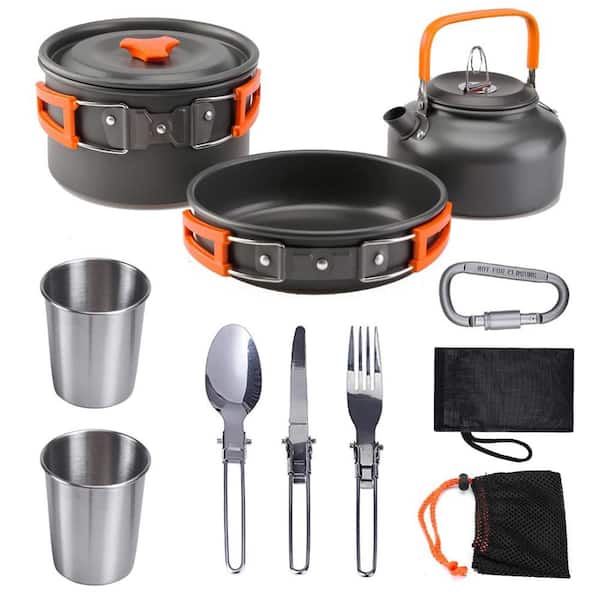 ITOPFOX Aluminum Outdoor Set of Pots and Pans Combination Camping Cookware Set for 2-People to 3-People in Orange