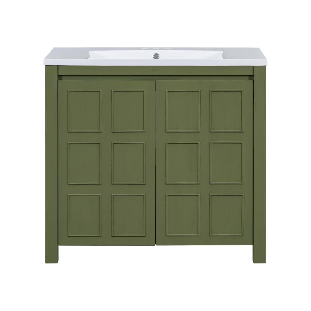 36 in. W x 18 in. D x 34 in. H Single Sink Freestanding Bath Vanity in Oliv
