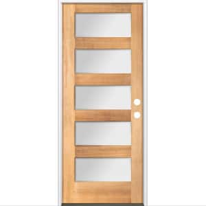 36 in. x 80 in. Modern Douglas Fir 5-Lite Left-Hand/Inswing Frosted Glass Clear Stain Wood Prehung Front Door