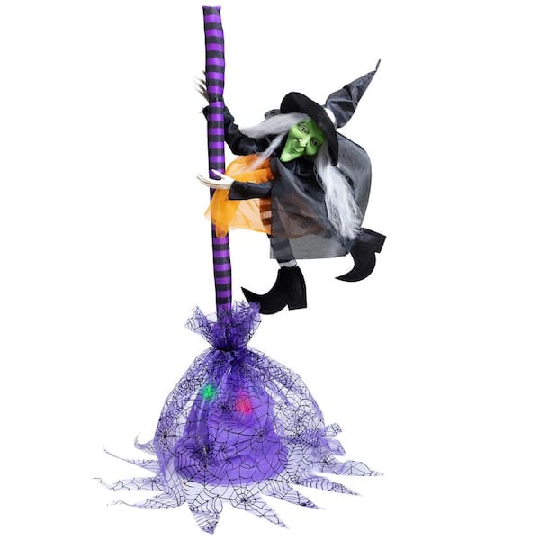 Animated Flying Witch with Broom Halloween Decoration-25 "