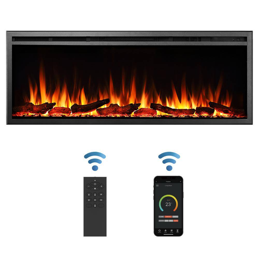 50 in. Wall Recessed and Wall Mounted Electric Fireplace in Black with Touc