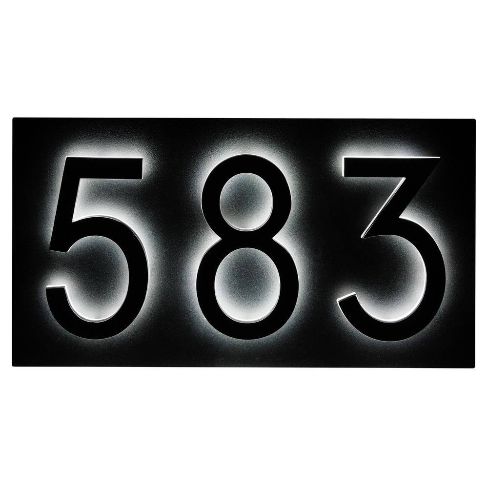 Small Black Steel Floating Address Plaque with LED Backlit Numbers