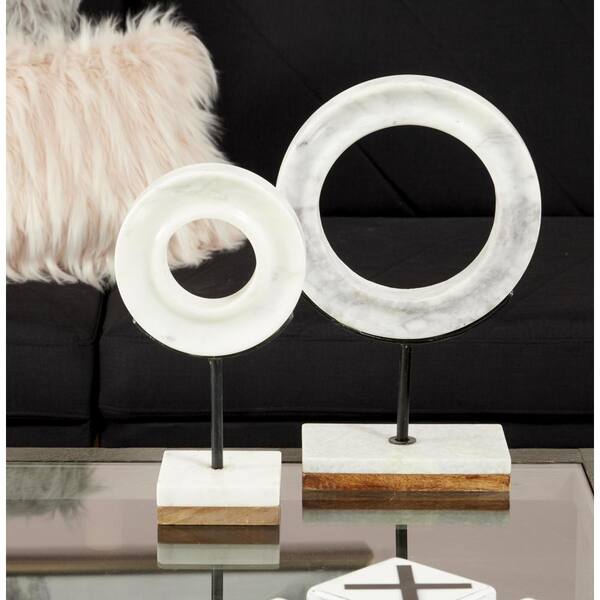 CosmoLiving by Cosmopolitan 4 in. x 14 in. White Marble Circle Geometric Sculpture with Marble Base