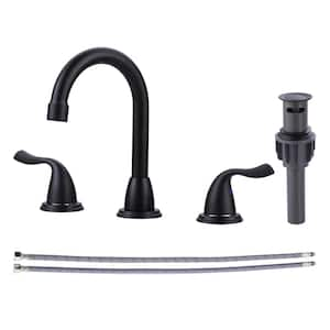 8 in. Widespread 2-Handle Bathroom Faucet with Pop-up Drain 3-Hole 360° Rotation Sink Faucet in Matte Black